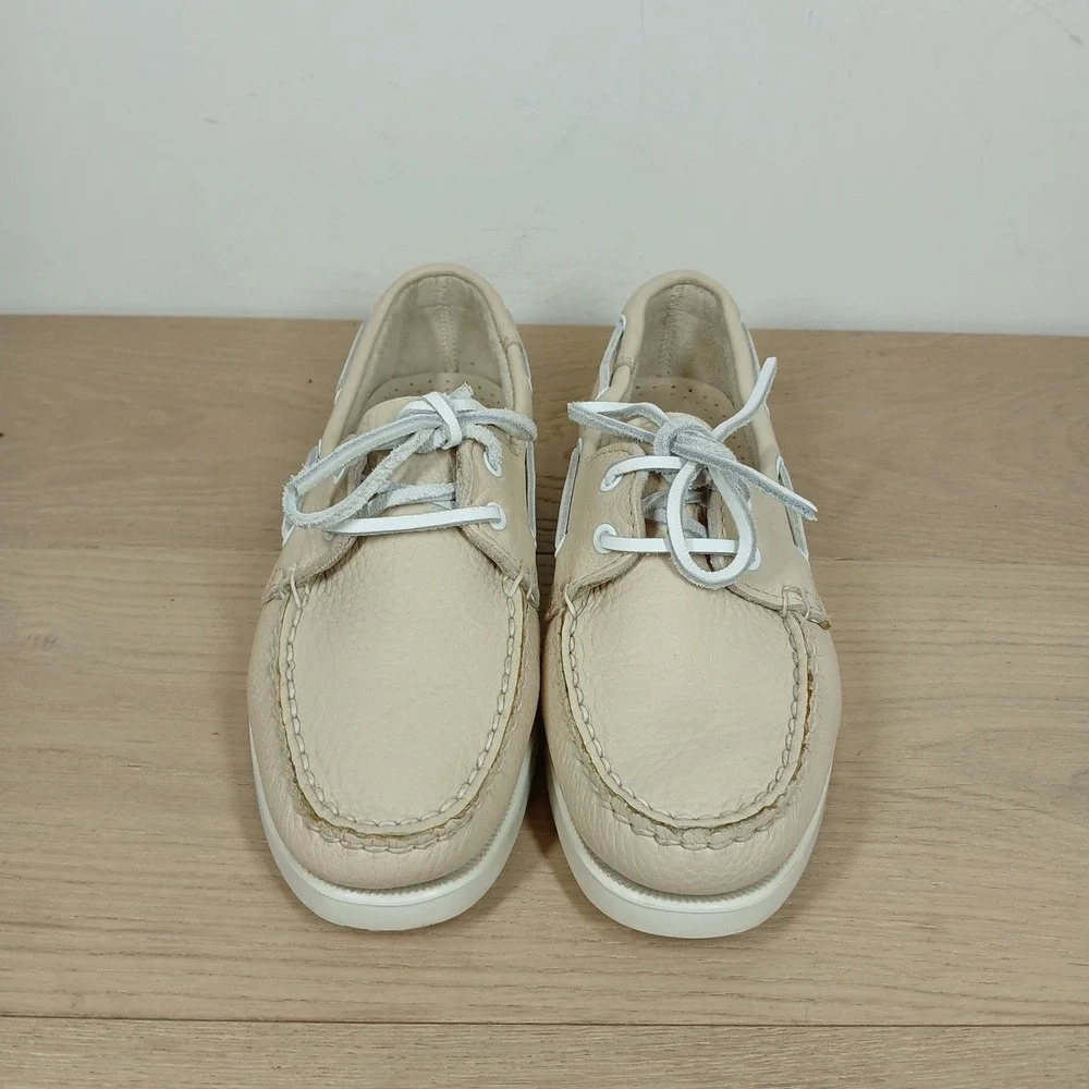 Bass Boaters Leather Boat Shoes Mens 7.5M Cream Leather Preppy Coastal Classic